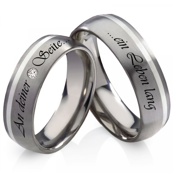 Preview: Partnerringe Titanringe mit Silbereinlage PT064 mit Stein